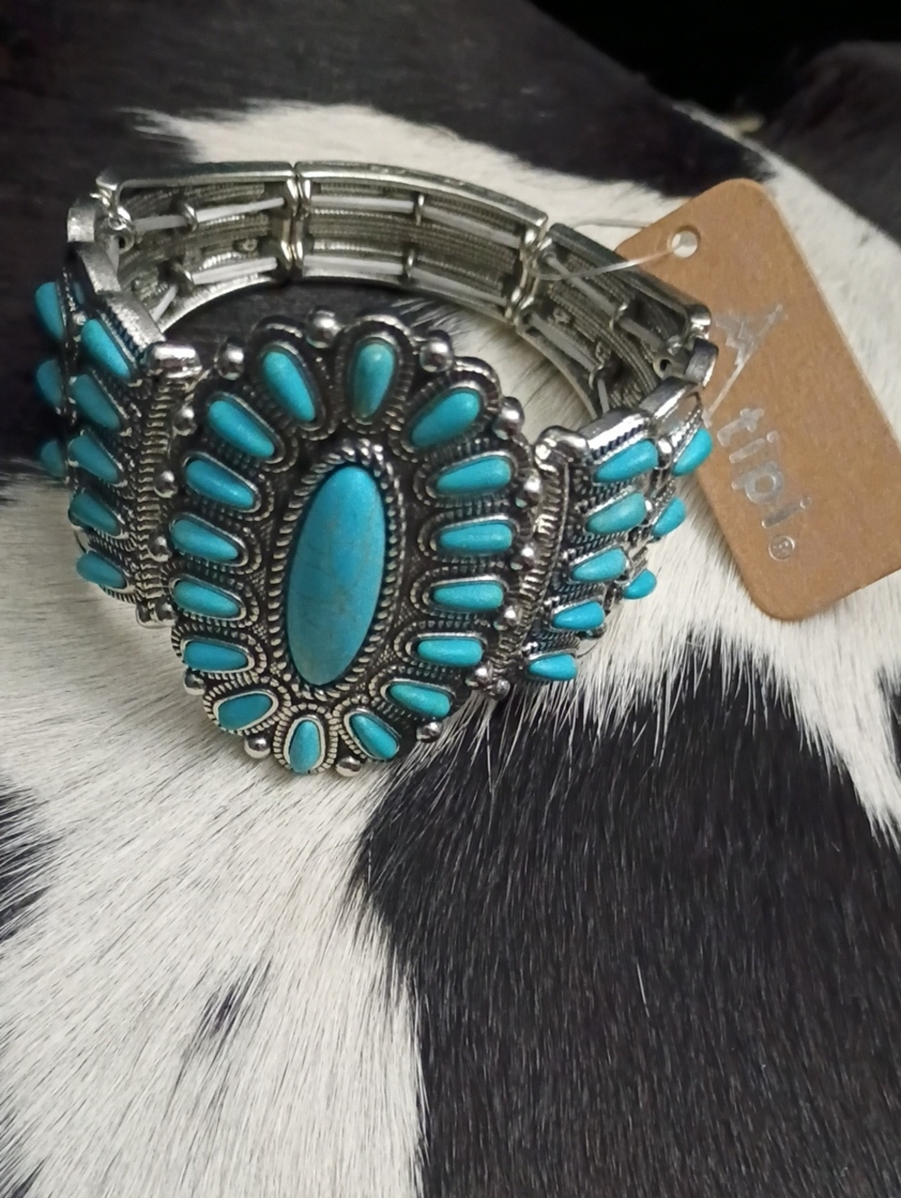 Turquoise Stone Cluster Stretch Bracelet - Unbranded